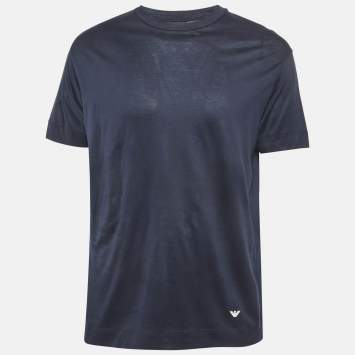 Pre Owned Emporio Armani Navy Blue Jersey Crewneck T-Shirt M