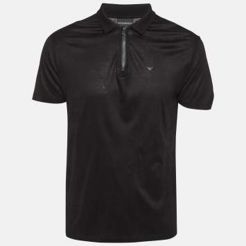 مملوكة مسبقًا Emporio Armani Black Jersey Zip-Up T-Shirt XL