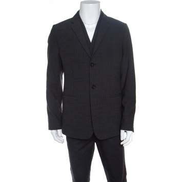Pre Owned Emporio Armani Grey Textured Wool Double Lapel Blazer XXL