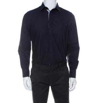 مملوكة مسبقًا Emporio Armani Navy Blue Cotton Supreme Shirt L