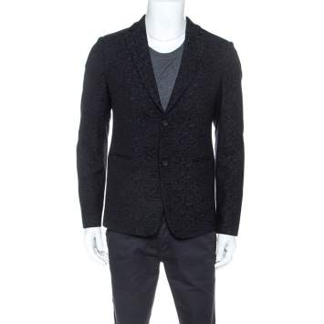 Pre Owned Emporio Armani Black Jacquard Wool Tailored Johnny Line Blazer M