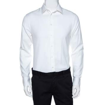 مملوكة مسبقًا Emporio Armani White Textured Cotton Long Sleeve Shirt L