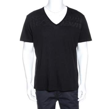 مملوكة مسبقًا Emporio Armani Black Logo Print Cotton V Neck T-Shirt L