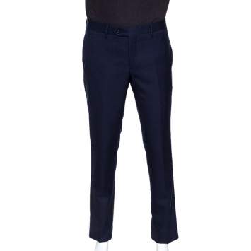 مملوكة مسبقًا Emporio Armani Navy Blue Textured Wool Trousers L