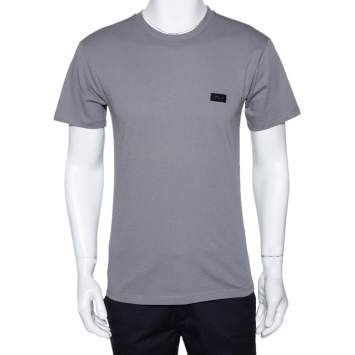 Pre Owned Emporio Armani Grey Cotton Crew Neck Fitted T-Shirt L