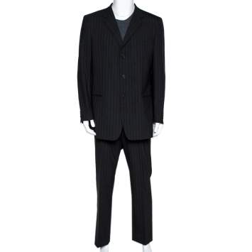 Pre Owned Emporio Armani Black Pinstriped Wool Blend Tailored Suit XXXL