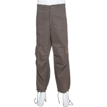 Pre Owned Emporio Armani Dark Grey Cotton Drawstring Waist & Cuff Trousers L