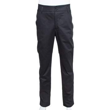 Pre Owned Emporio Armani Black Cotton High Waist Tailored Trousers XL