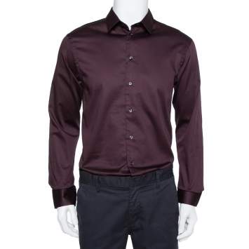 Pre Owned Emporio Armani Burgundy Cotton Button Front Shirt XL