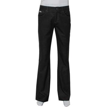 Pre Owned Emporio Armani Black Striped Straight Leg Trousers M