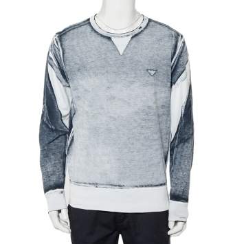 Pre Owned Emporio Armani White & Navy Blue Cotton Pique Crewneck T-Shirt XL