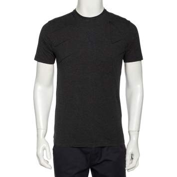 Pre Owned Emporio Armani Charcoal Grey Logo Embroidered Cotton Crewneck T-Shirt S