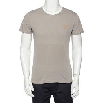 Pre Owned Emporio Armani Grey Logo Generationy Printed Cotton Crewneck T-Shirt M
