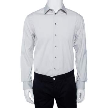 Pre Owned Emporio Armani Grey Stretch Cotton Button Front Shirt XL