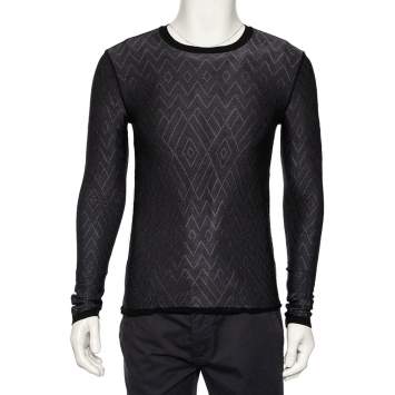 Pre Owned Emporio Armani Black Patterned Knit Long Sleeve T-Shirt L