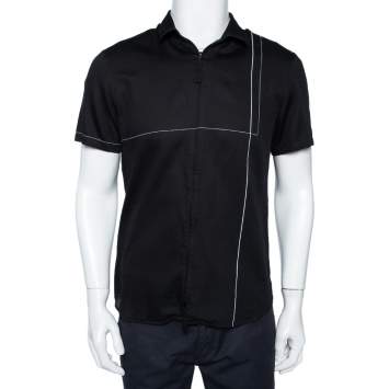 Pre Owned Emporio Armani Black Printed Cotton Button Front Shirt XL