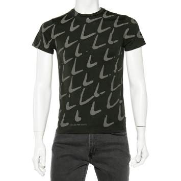 Pre Owned Emporio Armani Olive Green Printed Cotton Crewneck T-Shirt S 