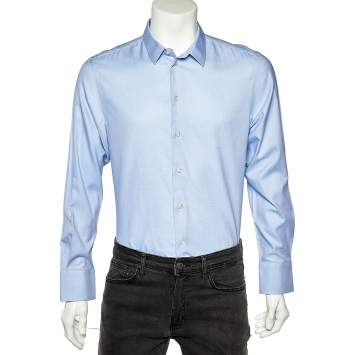 Pre Owned Emporio Armani Blue Cotton Button Front Shirt L
