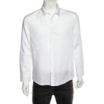 Pre Owned Emporio Armani White Cotton & Linen Button Front Shirt XL