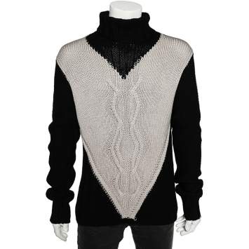 Pre Owned Emporio Armani Monochrome Cable Knit Turtleneck Sweater XXXL