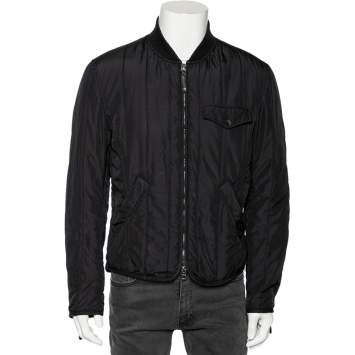 Pre Owned Emporio Armani Black Synthetic Zip Front Jacket L