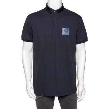 Pre Owned Emporio Armani Navy Blue Cotton Pique Logo Patch Polo T-Shirt XXL