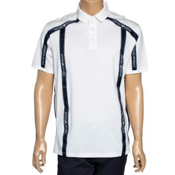 Pre Owned Emporio Armani Off White Cotton Logo Tape Trimmed Polo T-Shirt XXL