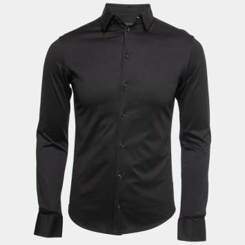 Pre Owned Emporio Armani Black Stretch Knit Long Sleeve Shirt S