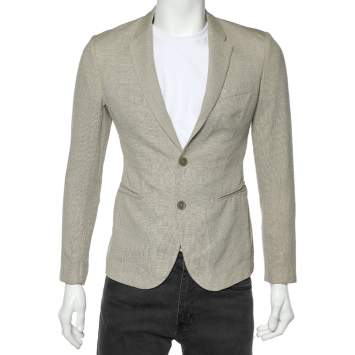 Pre Owned Emporio Armani Beige Textured Wool Button Front Blazer S