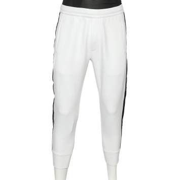 Pre Owned Emporio Armani White Cotton Knit Logo Band Detail Joggers S