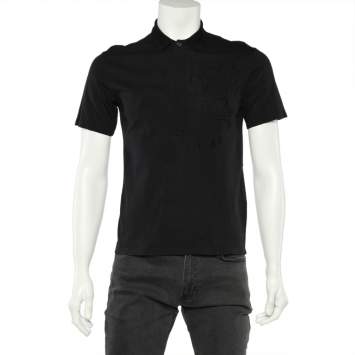 Pre Owned Emporio Armani Black Logo Embroidered Cotton Pique Polo T-Shirt XS