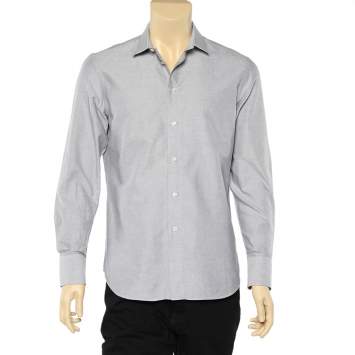 Pre Owned Emporio Armani Grey Cotton Button Front Shirt M