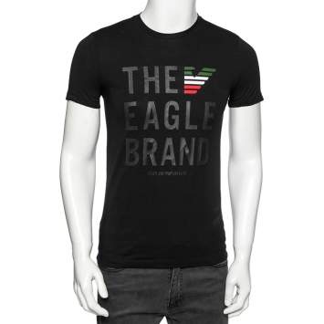 مملوكة مسبقًا Emporio Armani Black Cotton Printed Crew Neck T-Shirt S