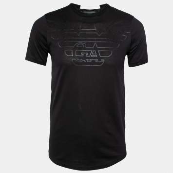 Pre Owned Emporio Armani Black Logo Printed Cotton Short Sleeve T-Shirt M