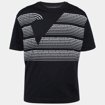 Pre Owned Emporio Armani Black Cotton Logo Printed Crew Neck T-Shirt XL