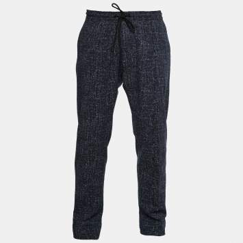 Pre Owned Emporio Armani Blue Printed Crinkled Jogger Pants L