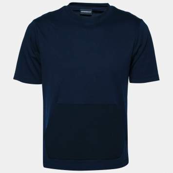 Pre Owned Emporio Armani Navy Blue Cotton Crew Neck T-Shirt M