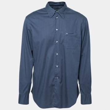 Pre Owned Emporio Armani Navy Blue Cotton Long Sleeve Shirt XXL