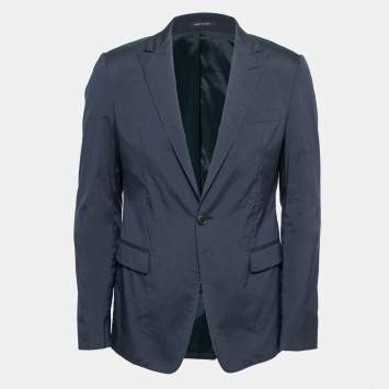 Pre Owned Emporio Armani Navy Blue Cotton David Line Single Button Blazer L