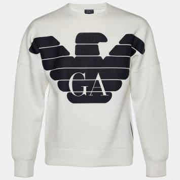 Pre Owned Emporio Armani R-EA-Mix White Embossed Logo Print Knit Sweatshirt L