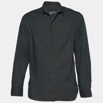 Pre Owned Emporio Armani Dark Green Perforated Cotton Button Front Shirt L