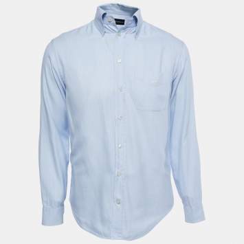 مملوكة مسبقًا Emporio Armani Blue Patterned Cotton Button Down Shirt M