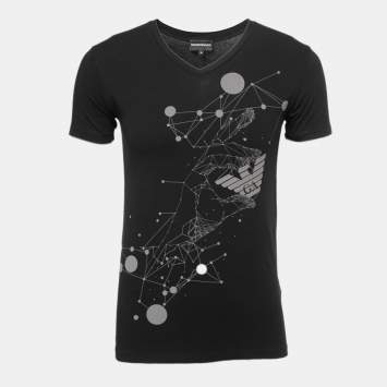 مملوكة مسبقًا Emporio Armani Black Graphic Print Cotton Knit V Neck T-Shirt M