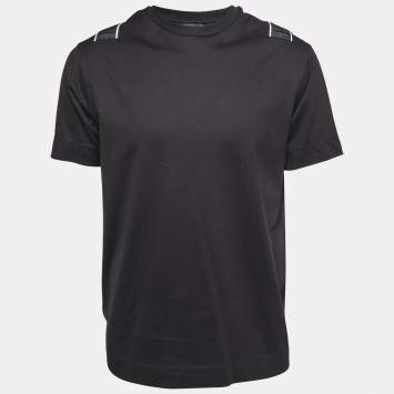 Pre Owned Emporio Armani Black Jersey Logo Band Detail T-Shirt L
