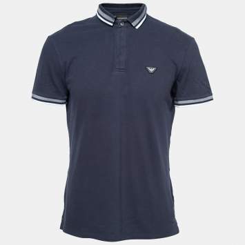Pre Owned Emporio Armani Navy Blue Cotton Pique Polo T-Shirt XL