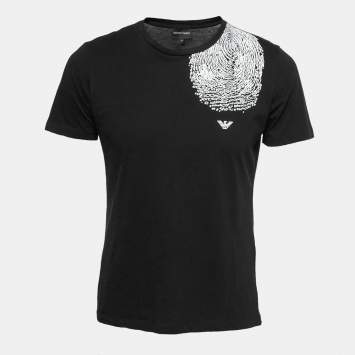 Pre Owned Emporio Armani Black Graphic Print T-Shirt M