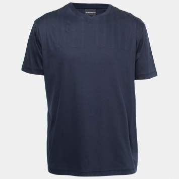 Pre Owned Emporio Armani Navy Blue Cotton Crew Neck Half Sleeve T-Shirt XXL