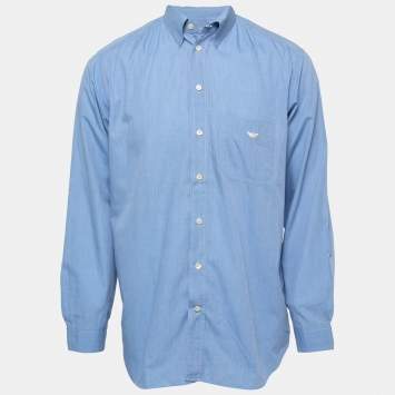 Pre Owned Emporio Armani Blue Cotton Full Sleeve Shirt M