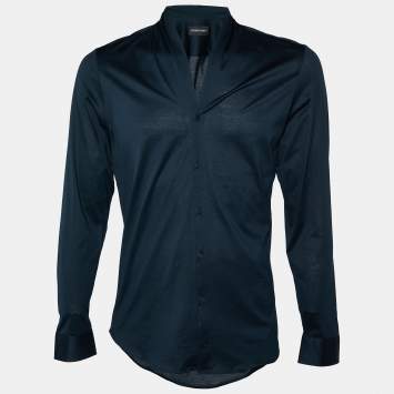 Pre Owned Emporio Armani Dark Green Cotton Button Front Shirt L
