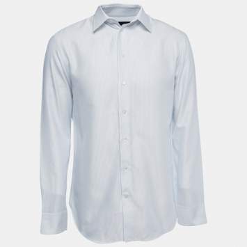 Pre Owned Emporio Armani White Striped Cotton Button Front Modern Fit Full Sleeve Shirt M